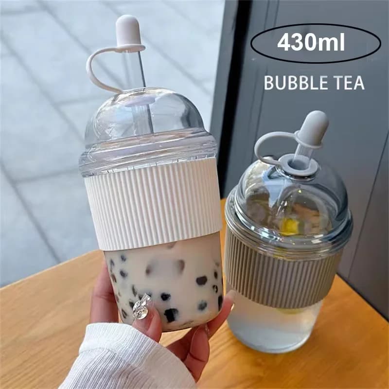 휴대용 플립 빨대컵 1개 430ml 플라스틱 감성 대용량 물병 차 커피 우유 내열 주스 젤리 컵
