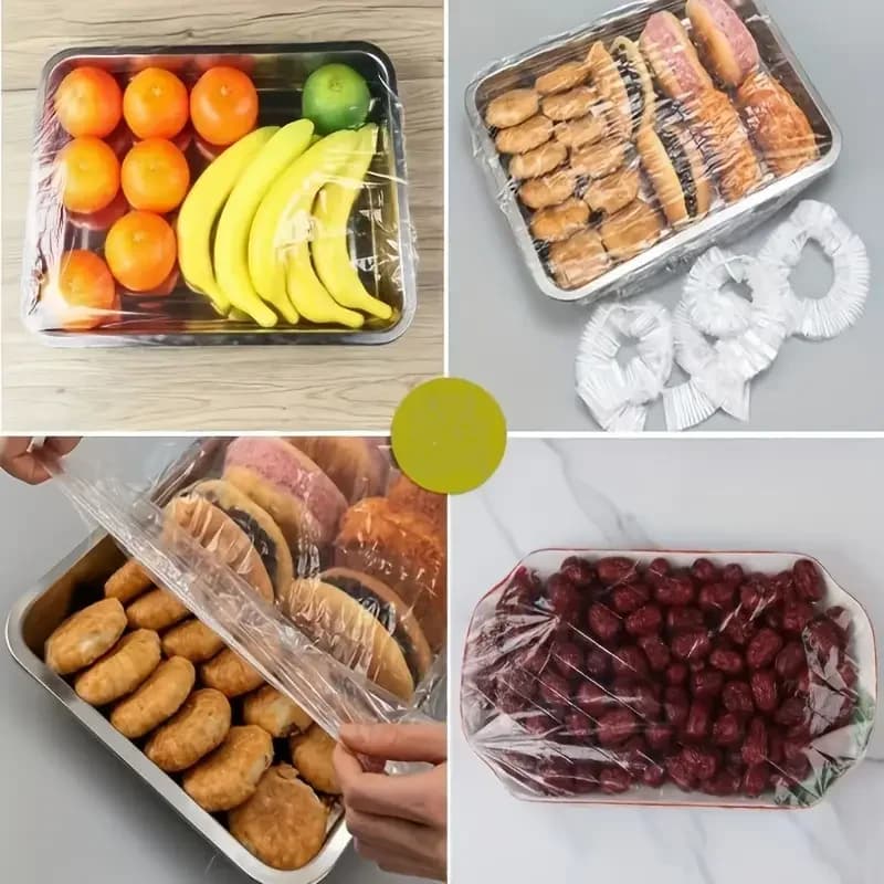 재사용 가능한 PE 밴딩 음식 덮개 50개입 - 빵, 과일, 간식용 신축성 플라스틱 랩 커버 | 투명 밀폐 덮개