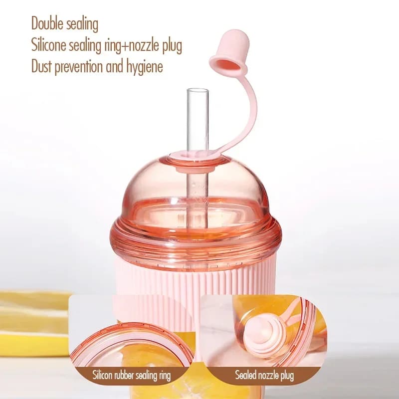 휴대용 플립 빨대컵 1개 430ml 플라스틱 감성 대용량 물병 차 커피 우유 내열 주스 젤리 컵