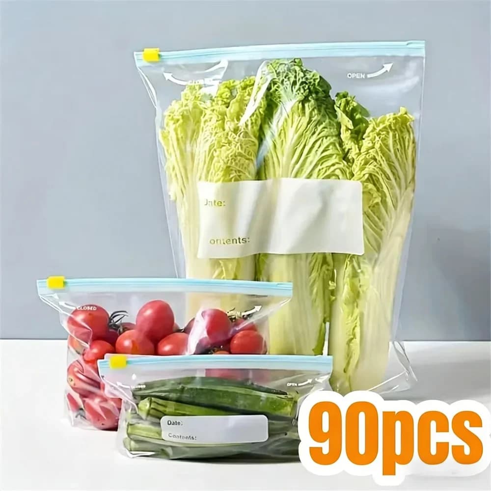 10-90매 지퍼 밀봉 신선 보관백 과일/곡물/채소/육류용 누수 방지 냉동 보관 지퍼백